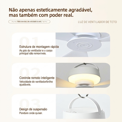 Ventilador de Teto Recarregável com LED – Frescura e Iluminação em Qualquer Lugar